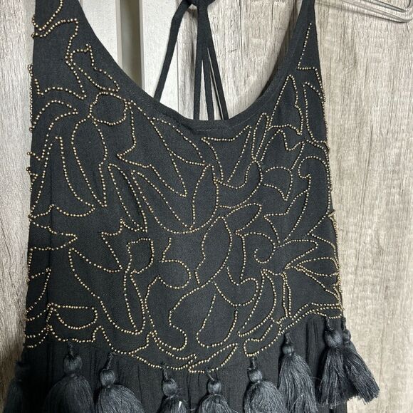 Rada Maxi Dress Tassels Beaded Open Back Bohemian Black Color Size XS NWT - Picture 7 of 10